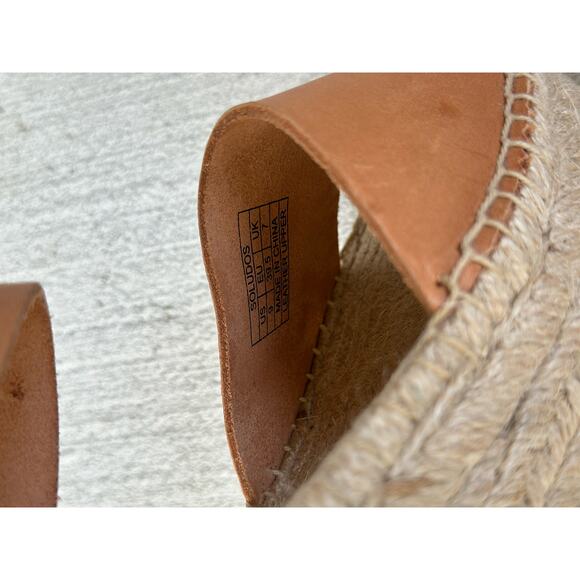 Soludos Minorca Women's 9 Brown Leather Espadrille Platform Sandals Peep Toe - Picture 11 of 11